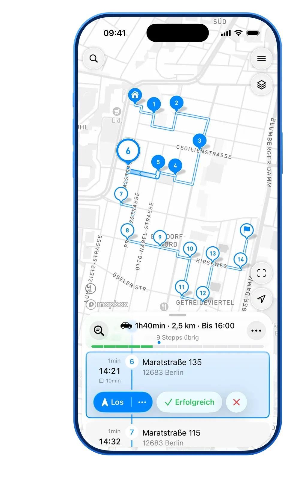 MyWay Route Planner Main List