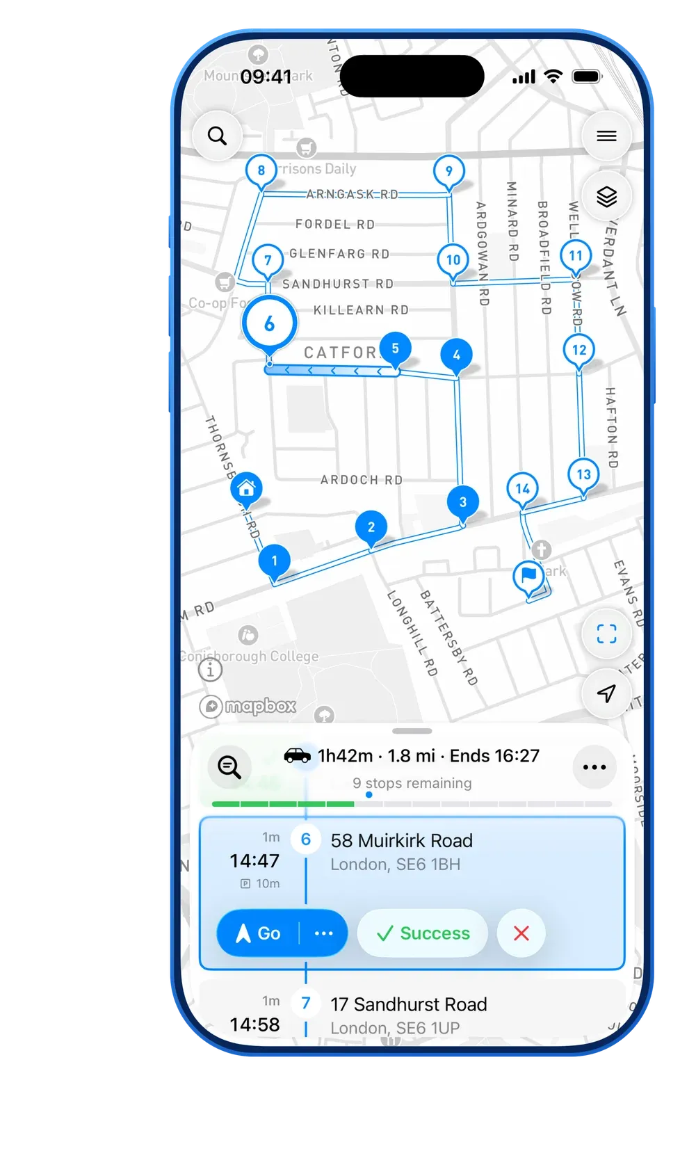 MyWay Route Planner Main List