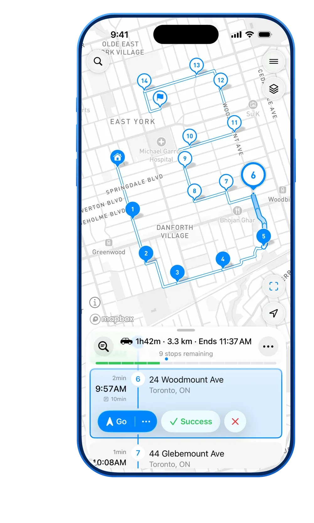 MyWay Route Planner Main List